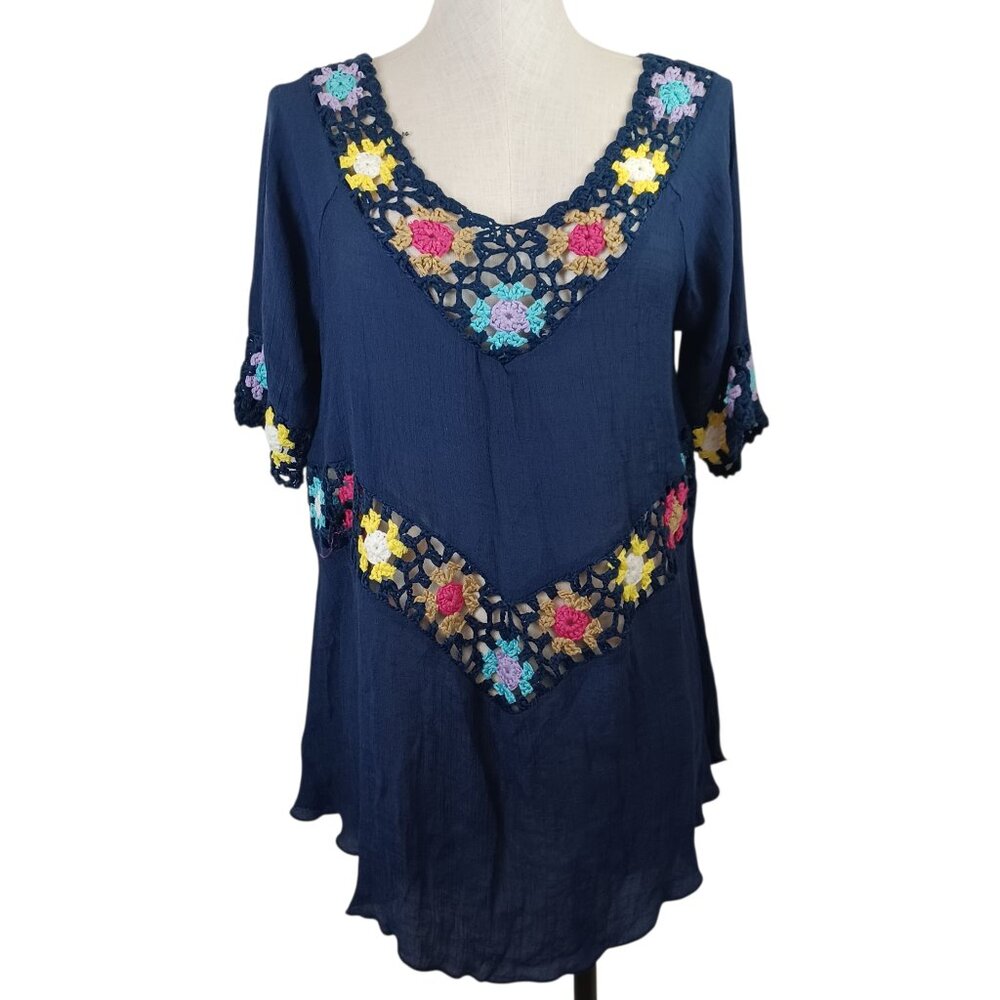 Rain Crochet Dress Casual Lounge or Swim Cover Up Womens Large‎